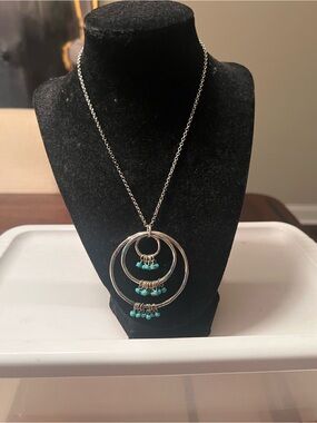 Express Silver-Tone Hoop Necklace with Turquoise Beads
